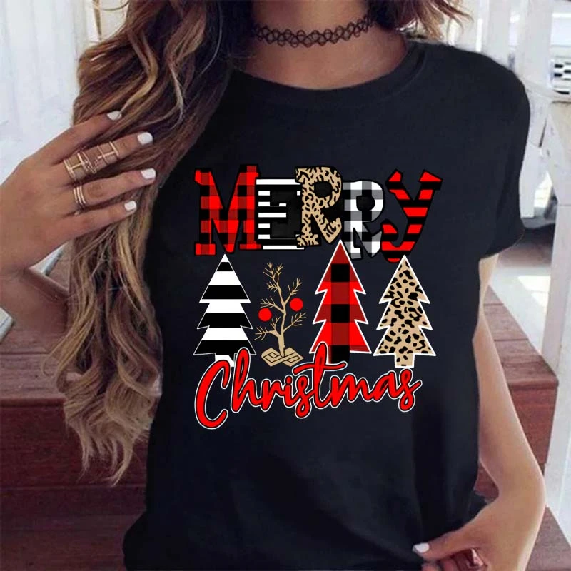 Women Black T Shirt Merry Christmas Plaid Tree Print Tshirt Women Short Sleeve O Neck Loose T-shirt Ladies Causal Tee Shirt
Women Black T Shirt Merry Christmas Plaid Tree Print Tshirt Women Short Sleeve O Neck Loose T-shirt Ladies Causal Tee Shirt