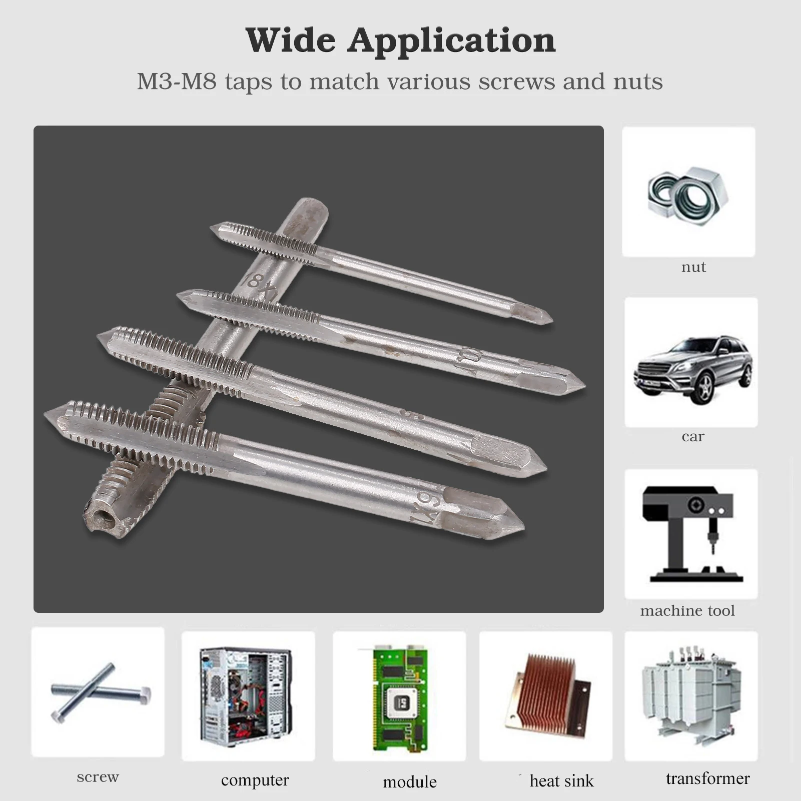 Adjustable T-Handle Wrench Thread Tap Handle Kit with 5pcs M3-M8 Machine Screw Metric Plug Tap for Hand Tapping Drills Reamers 
Adjustable T-Handle Wrench Thread Tap Handle Kit with 5pcs M3-M8 Machine Screw Metric Plug Tap for Hand Tapping Drills Reamers