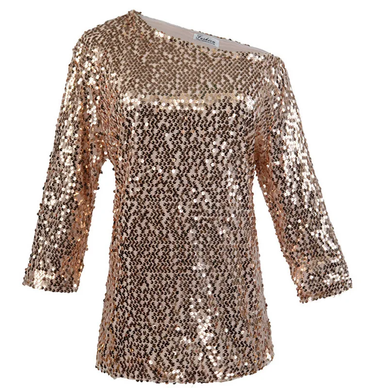 Explosive European and American women's sexy fashion new sleeve T-shirt solid color sequined slanting shirt bottoming shirt
Explosive European and American women's sexy fashion new sleeve T-shirt solid color sequined slanting shirt bottoming shirt