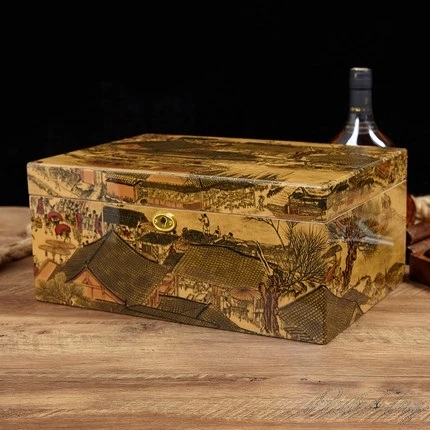 Cedar wood cigar box Qingming Shanghetu paint with electronic humidity meter cigar humidor 100CT
Cedar wood cigar box Qingming Shanghetu paint with electronic humidity meter cigar humidor 100CT