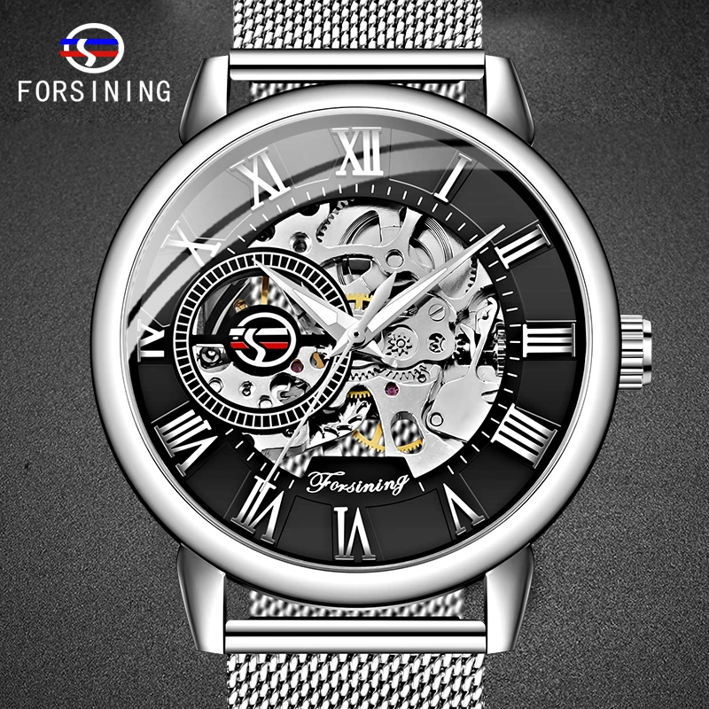 FORSINING 2020 Newest Silver Black Wristwatch Mesh Strap non-Waterproof Clock Mechanical Hand Wind Men's Watches
FORSINING 2020 Newest Silver Black Wristwatch Mesh Strap non-Waterproof Clock Mechanical Hand Wind Men's Watches