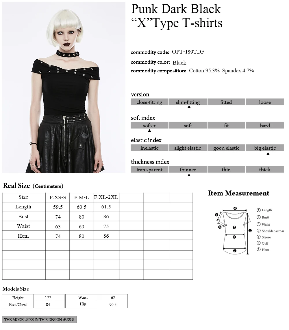 PUNKRAVE Women's Punk T-shirts Daily Casual Off The Shoulder Summer Short Sleeve Knit Tees Top
PUNKRAVE Women's Punk T-shirts Daily Casual Off The Shoulder Summer Short Sleeve Knit Tees Top
