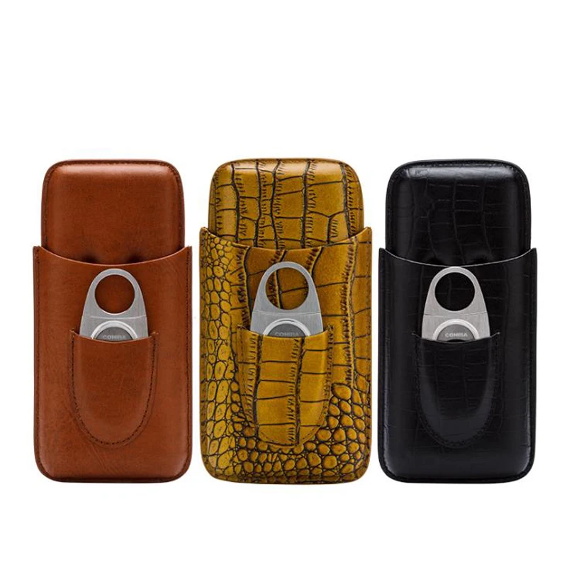 COHIBA Fine Quality Portable Pattern Real Leather Cigar Case Holder 3 Tubes Mini Travel Humidor W/ Metal Cutter
COHIBA Fine Quality Portable Pattern Real Leather Cigar Case Holder 3 Tubes Mini Travel Humidor W/ Metal Cutter