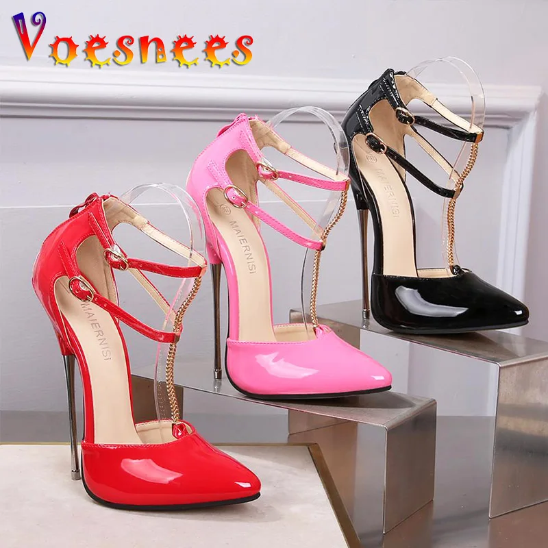 

Voesnees 2021 Sandals Fashion Hollow Out Double Wristbands High Heel Shoes Ladies Fine Heel 16CM Summer Women Shoes Plus Size 44