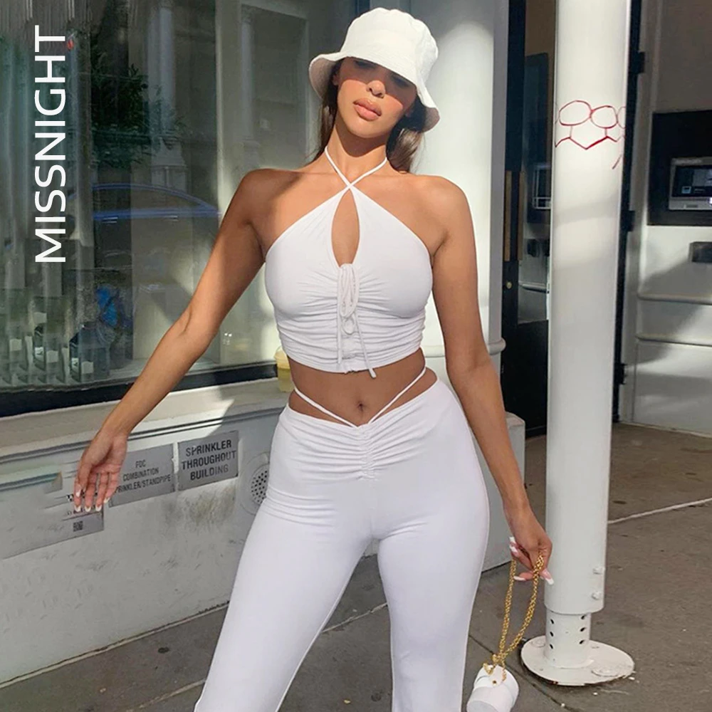 2021 Bandage Halter Top Trouser Two Piece Set Women Black White Long Pant Lace Up Backless Sexy Clubwear Streetwear
2021 Bandage Halter Top Trouser Two Piece Set Women Black White Long Pant Lace Up Backless Sexy Clubwear Streetwear