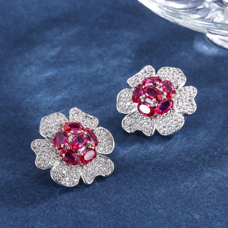 EYIKA Elegant Charm Big Flower Stud Earrings Pave Shiny Ruby Zircon Fine Jewelry for Women Wedding Party Anniversary Gifts
EYIKA Elegant Charm Big Flower Stud Earrings Pave Shiny Ruby Zircon Fine Jewelry for Women Wedding Party Anniversary Gifts