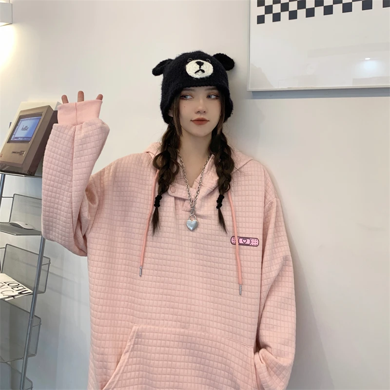 Pink Hoodies Women Pullovers Cute Love Band-aid Pattern Checkered Fabric Loose Aesthetic Grunge Sweatshirts Kawaii Hoodie
Pink Hoodies Women Pullovers Cute Love Band-aid Pattern Checkered Fabric Loose Aesthetic Grunge Sweatshirts Kawaii Hoodie