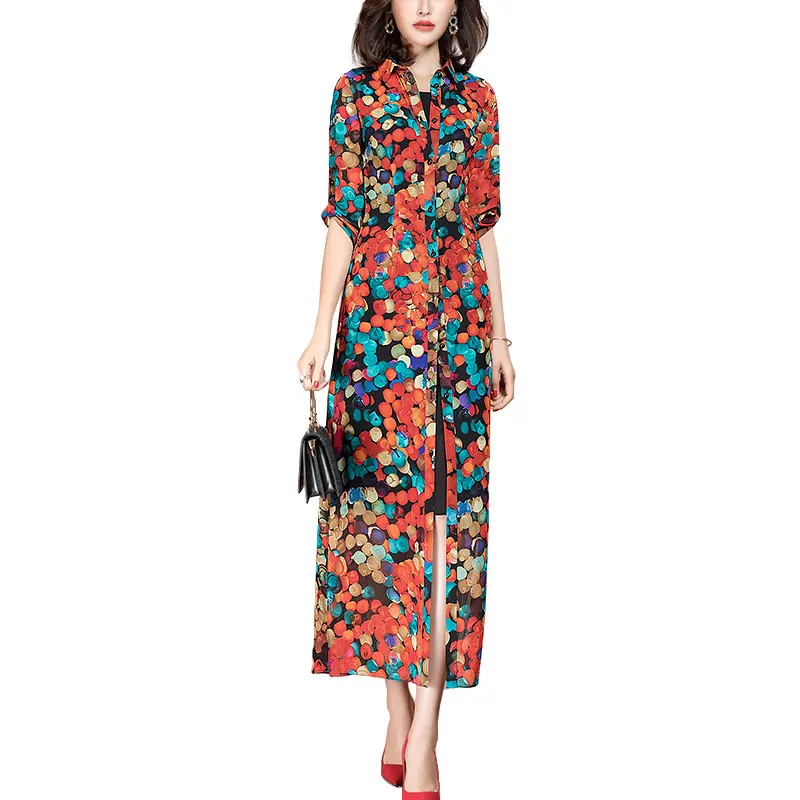 2021 New Casual X-Long Thin Colorful Polka Dot Chiffon Trench Coat for Summer Woman 
2021 New Casual X-Long Thin Colorful Polka Dot Chiffon Trench Coat for Summer Woman