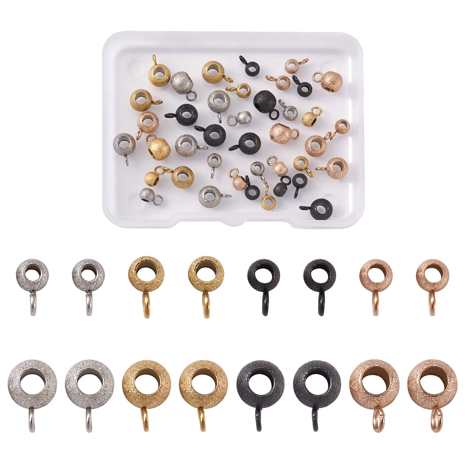 40pcs/Box 304 Stainless Steel Hanger Links with Textured Rondelle Bail Beads For DIY Jewelry Bracelet Connector Making
40pcs/Box 304 Stainless Steel Hanger Links with Textured Rondelle Bail Beads For DIY Jewelry Bracelet Connector Making
