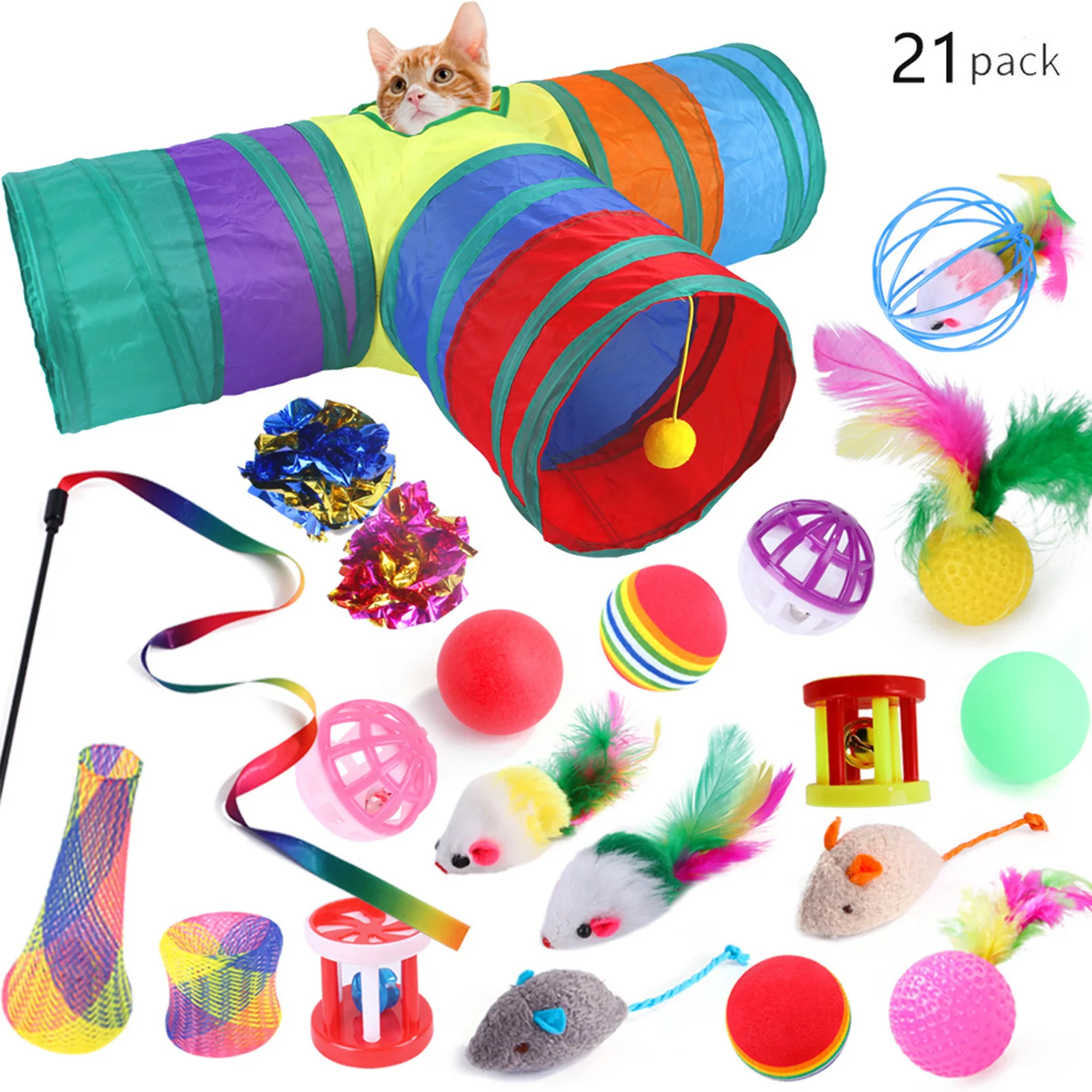 21-Piece Cat Toys Rainbow Tunnel Feather Kitten Toys Crinkle Kitten Toys Puppy Tubes Balls Collapsible Ferrets Rabbit Play Dog
21-Piece Cat Toys Rainbow Tunnel Feather Kitten Toys Crinkle Kitten Toys Puppy Tubes Balls Collapsible Ferrets Rabbit Play Dog