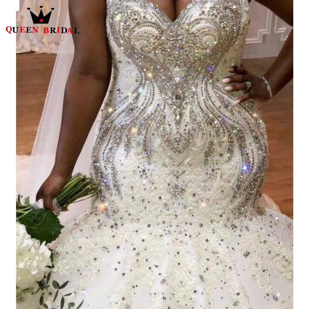 Luxury Mermaid Wedding Dresses Puffy Train Tulle Lace Crystal Beads Diamond Sexy Long Bridal Gown Custom Made JT26
Luxury Mermaid Wedding Dresses Puffy Train Tulle Lace Crystal Beads Diamond Sexy Long Bridal Gown Custom Made JT26