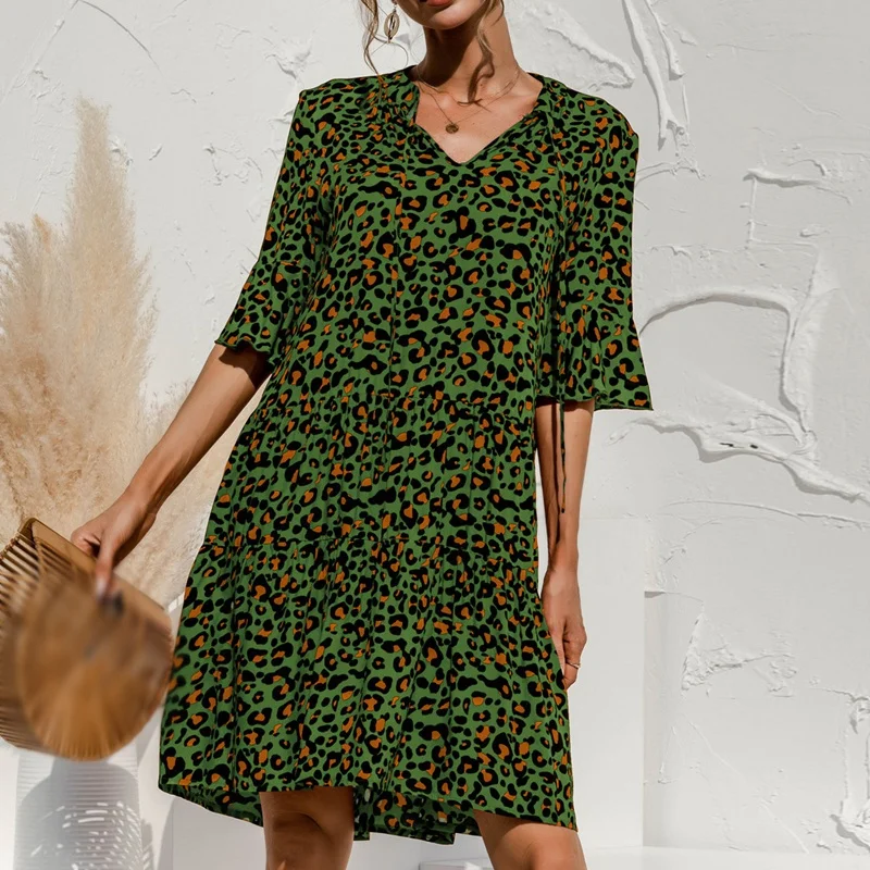 Summer Lace Up V Neck Flare Sleeve Loose Dress Women Leopard Print Casual Elegant Sweet Party
Summer Lace Up V Neck Flare Sleeve Loose Dress Women Leopard Print Casual Elegant Sweet Party