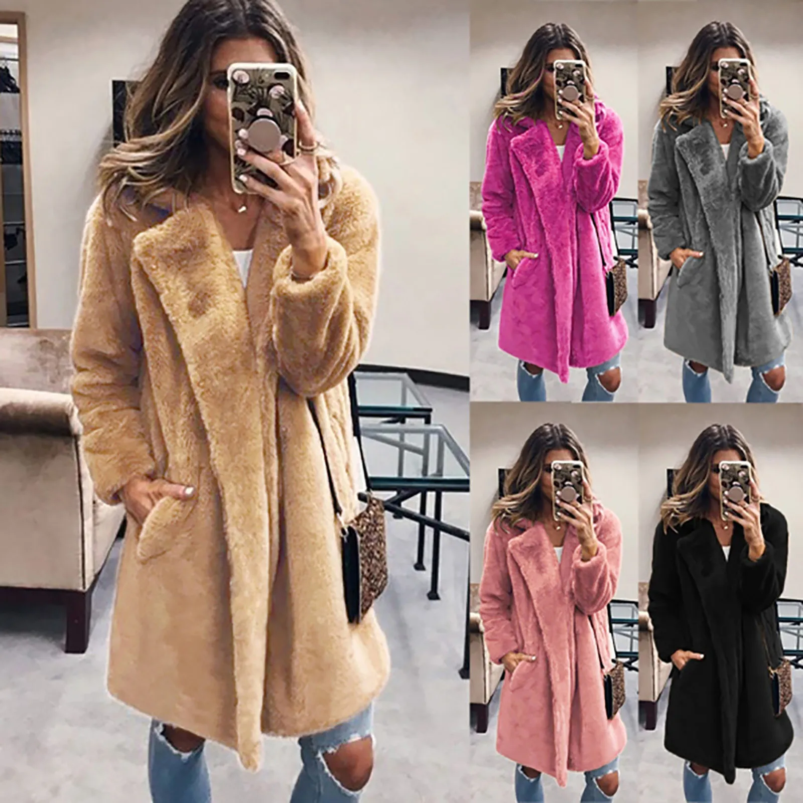 Elegant Faux Coat Jackets Women Autumn Winter Thick Warm Soft Plus Size Jacket Female Pocket Overcoat Coat Outerwear veste jas
Elegant Faux Coat Jackets Women Autumn Winter Thick Warm Soft Plus Size Jacket Female Pocket Overcoat Coat Outerwear veste jas