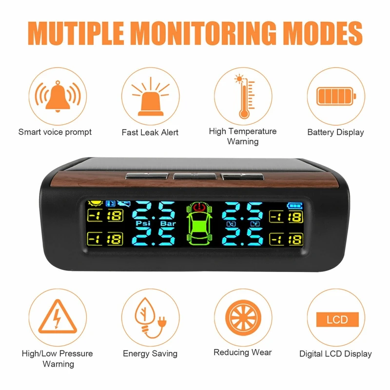Wireless Solar TPMS LCD Car Tire Pressure Monitoring System with 4x Internal Sensors Automatic Alarm System
Wireless Solar TPMS LCD Car Tire Pressure Monitoring System with 4x Internal Sensors Automatic Alarm System