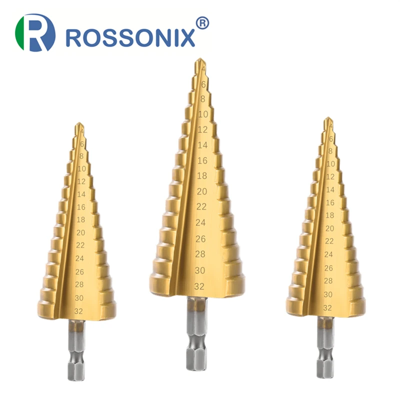 Metal Drills HSS Straight Groove Step Drill Bit Cone Titanium Coated Wood Cutter Woodworking Tools 3-12mm 4-12mm 4-20mm 4-32mm |