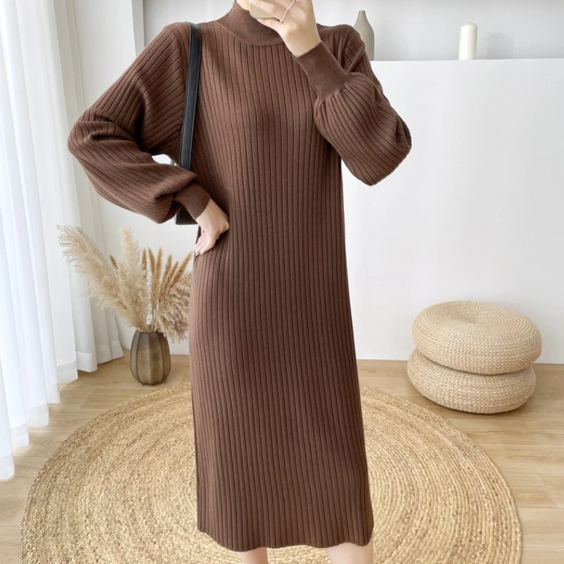 Women Autumn Winter Half High Collar Knitted Midi Dress Fashion Lantern Sleeve Casual Straight Vestido Femme Loose Clothing
Women Autumn Winter Half High Collar Knitted Midi Dress Fashion Lantern Sleeve Casual Straight Vestido Femme Loose Clothing