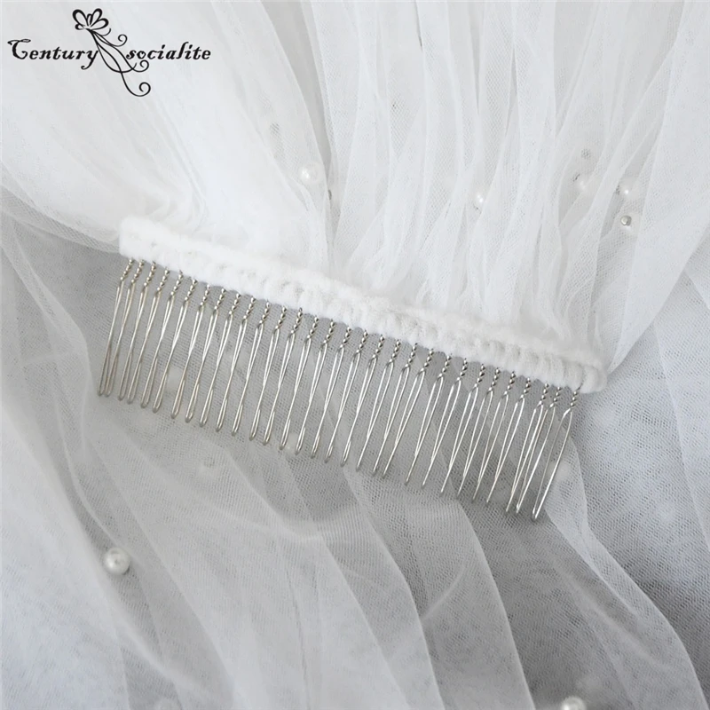 

Pearls Ivory Long Bridal Veils with Comb One Layer Cathedral Wedding Veil White Bride Accessories Velos de Noiva