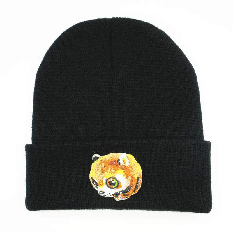 

Cotton Coon Animal Embroidery Thicken Knitted Hat Winter Warm Hat Skullies Cap Beanie Hat for Men and Women 374