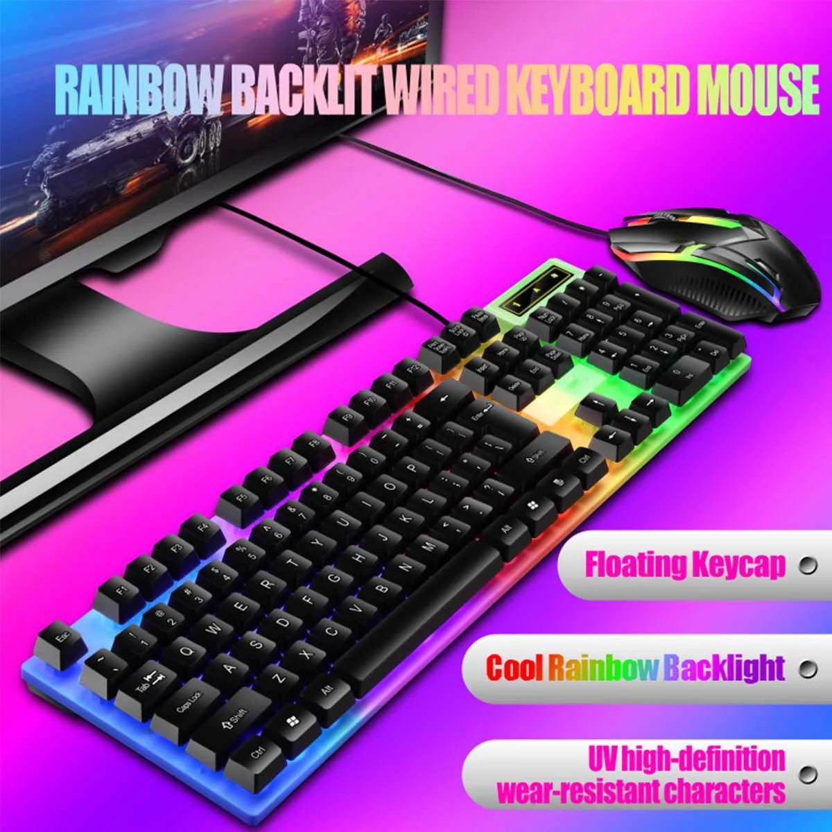 104 Keys Wired Gamer Keyboard and Mouse Set Colorful LED Backlit Keyboard USB Gaming Keyboard Gaming Mouse for Laptop PC
104 Keys Wired Gamer Keyboard and Mouse Set Colorful LED Backlit Keyboard USB Gaming Keyboard Gaming Mouse for Laptop PC