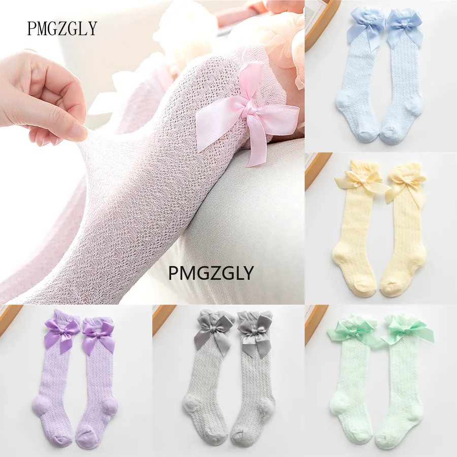 Дешевые детские носки до колена для девочек малышей дышащие с бантом | Детская