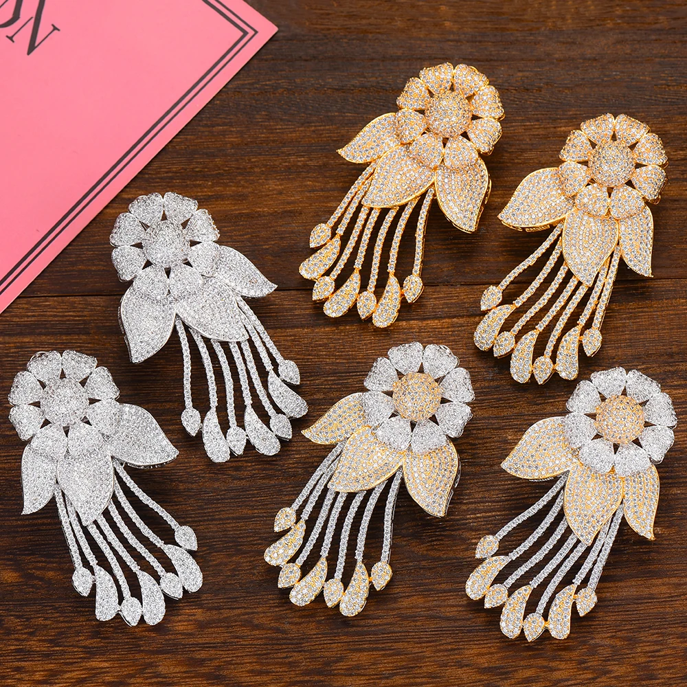 KellyBola Luxury Big Sunflower Earrings Women Nigerian Style Full Cubic Zirconia Inlaid Dangle Drop Earrings Statement Jewelry
KellyBola Luxury Big Sunflower Earrings Women Nigerian Style Full Cubic Zirconia Inlaid Dangle Drop Earrings Statement Jewelry