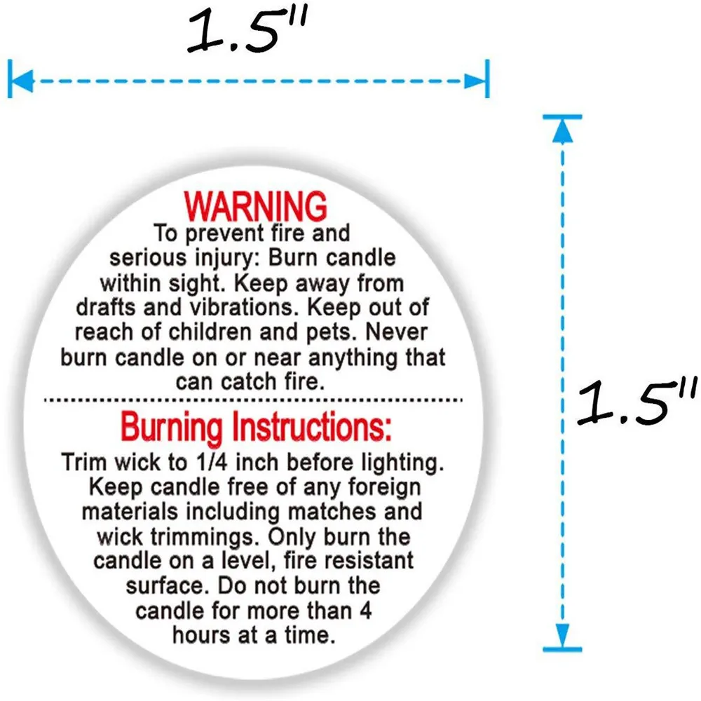 500pcs/roll 3.8cm Candle Warning Label Candle Jar Container Sticker Waterproof Candle Safety Label Vow Sticker Label
500pcs/roll 3.8cm Candle Warning Label Candle Jar Container Sticker Waterproof Candle Safety Label Vow Sticker Label