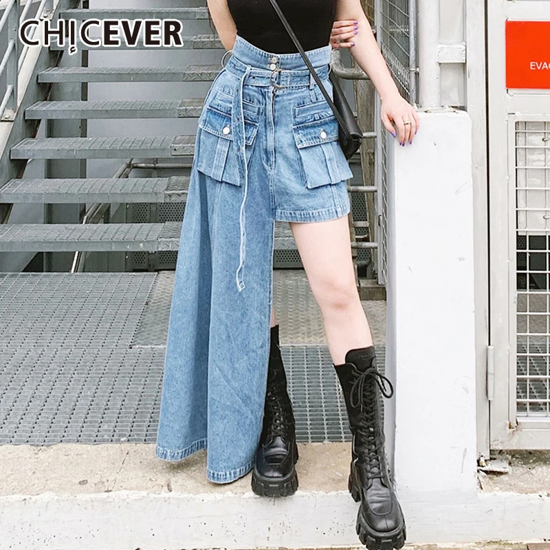 CHICEVER Denim Skirt For Women High Waist Sashes Pockets Irregular Hem Plus Size Blue Mid Skirts Female 2022 Summer Clothes New
CHICEVER Denim Skirt For Women High Waist Sashes Pockets Irregular Hem Plus Size Blue Mid Skirts Female 2022 Summer Clothes New