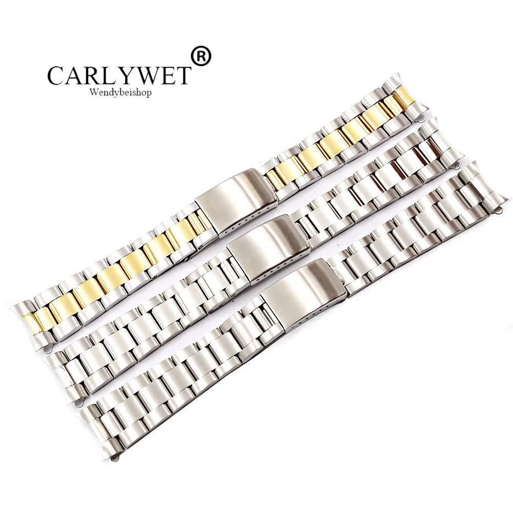 

CARLYWET 19 20mm 316L Stainless Steel Two Tone Gold Silver Watch Band Strap Old Style Oyster Bracelet Hollow Curved End