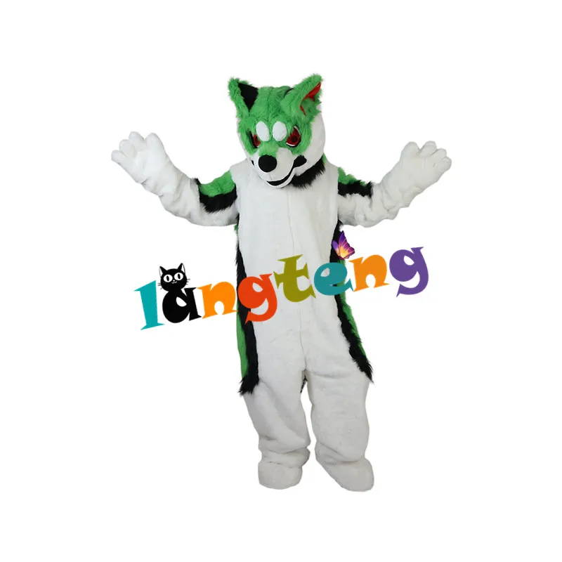 879 Langteng зеленая лиса собака костюмы Хаски талисман Хэллоуин костюм Fursuit |