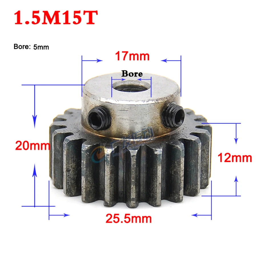1.5 Modulus 15 Teeth Bore 5mm Spur Gear 45# Steel Module 1.5 Motor Metal Gear Wheel Top Screw
1.5 Modulus 15 Teeth Bore 5mm Spur Gear 45# Steel Module 1.5 Motor Metal Gear Wheel Top Screw