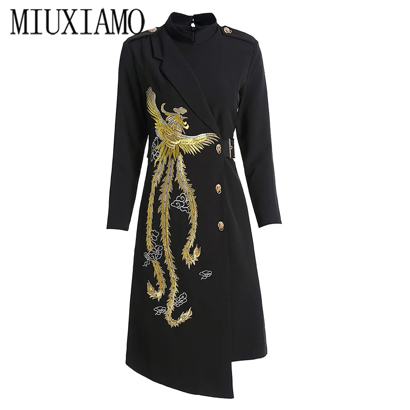 MIUXIMAO 2021Spring Autumn Women's Dress Fashion Designer Dress Stand Collar Phoenix Embroidery Elegant Asymmetrical Dresses
MIUXIMAO 2021Spring Autumn Women's Dress Fashion Designer Dress Stand Collar Phoenix Embroidery Elegant Asymmetrical Dresses