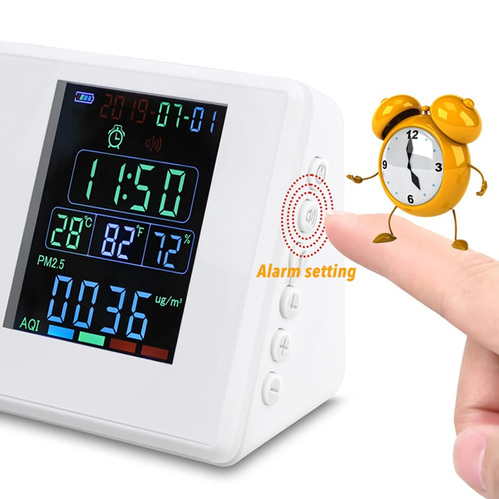 Digital PM2.5 Formaldehyde Detector Hygrothermograph Alarm Clock Carbon Dioxide Tester Air Quality Monitor Gas Analyzer
Digital PM2.5 Formaldehyde Detector Hygrothermograph Alarm Clock Carbon Dioxide Tester Air Quality Monitor Gas Analyzer