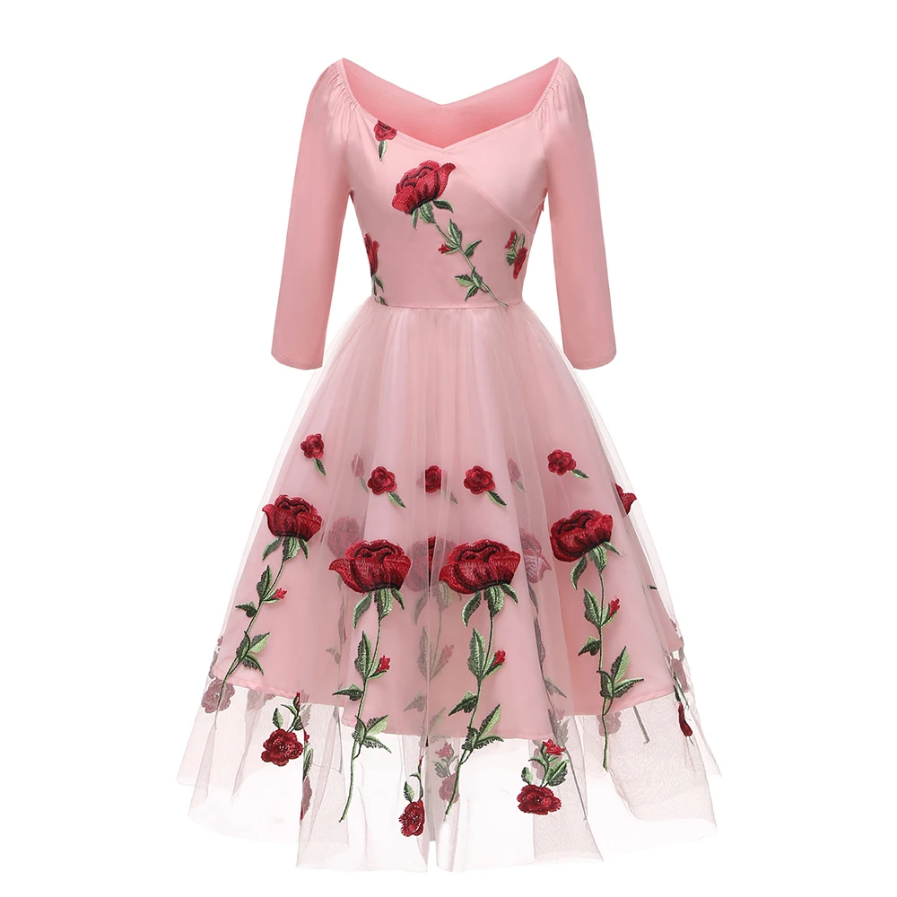 Plus Size Woman Rose Embroidery Dress Big Size Mesh Midi Dresses Retro Eveing Vestido Elegant Dancing Gown Vintage Party Clothes
Plus Size Woman Rose Embroidery Dress Big Size Mesh Midi Dresses Retro Eveing Vestido Elegant Dancing Gown Vintage Party Clothes