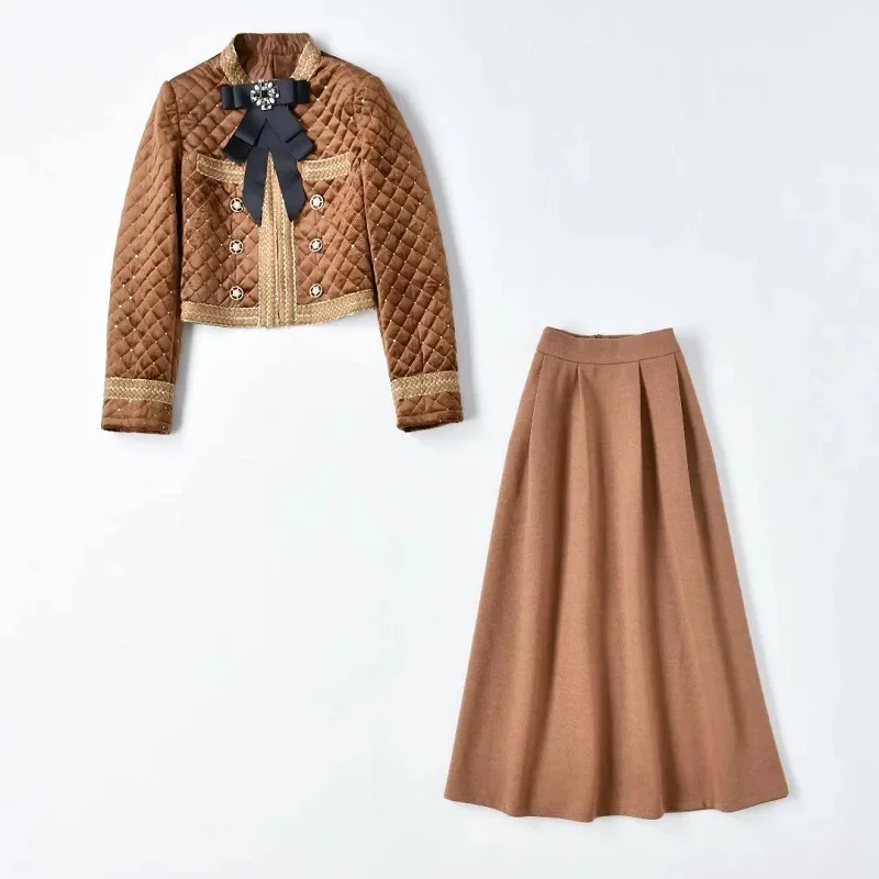 Top Quality Women's Set 2021 Winter 2 Piece Set Ladies Bow Deco Long Sleeve Coat Jacket+Cotton Long Maxi Skirt Sets Casual Suit
Top Quality Women's Set 2021 Winter 2 Piece Set Ladies Bow Deco Long Sleeve Coat Jacket+Cotton Long Maxi Skirt Sets Casual Suit