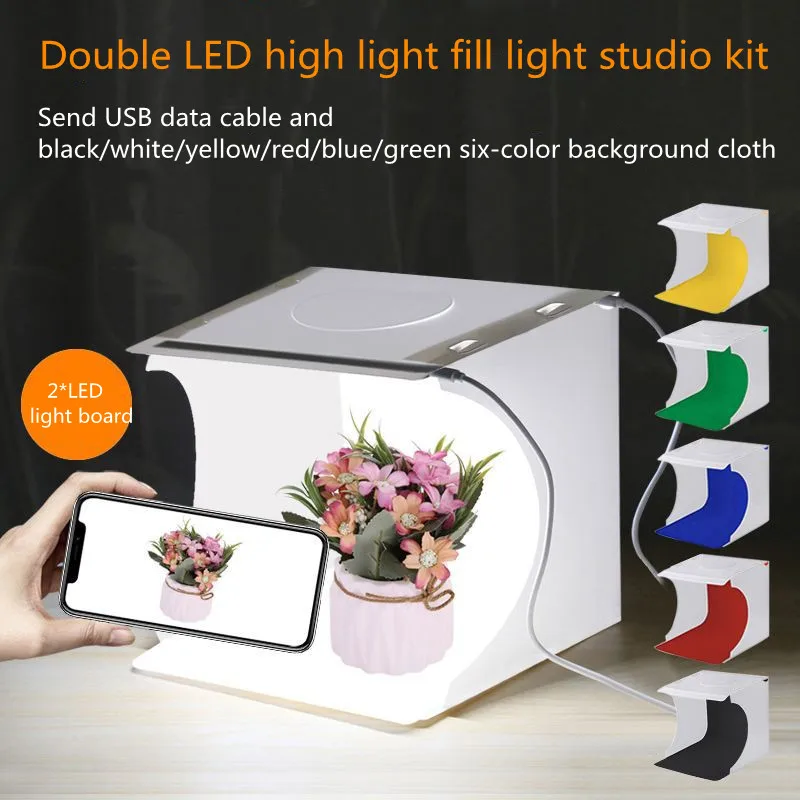 Two LED Lights Highlight Folding Studio Set, Small Portable Photo Props Equipment, Six-Color Background Cloth
Two LED Lights Highlight Folding Studio Set, Small Portable Photo Props Equipment, Six-Color Background Cloth