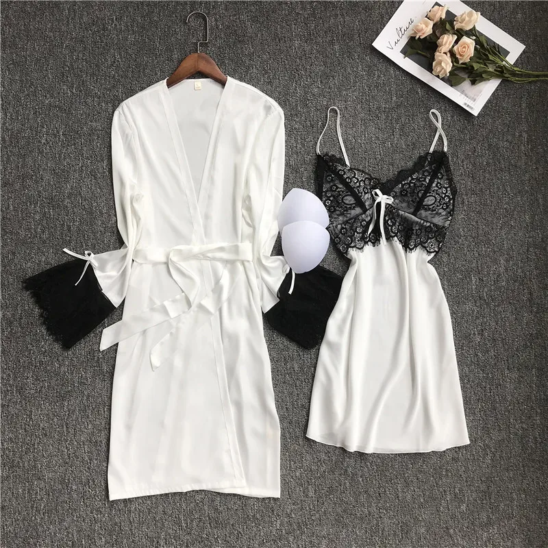 Women Robe Gown Set 2pcs Sleep Lounge Ladies Bathrobe Pyjama Female Comfortable Pijama Nightdress Sexy Nightwear With Chest Pads
Women Robe Gown Set 2pcs Sleep Lounge Ladies Bathrobe Pyjama Female Comfortable Pijama Nightdress Sexy Nightwear With Chest Pads