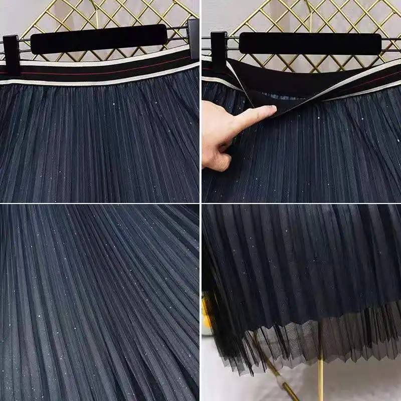 Mesh Skirt Long Skirts Spring Summer 2021 Women Fashion Tutu Tulle Elastic Waist Sparkling Squins Pleated Skirt
Mesh Skirt Long Skirts Spring Summer 2021 Women Fashion Tutu Tulle Elastic Waist Sparkling Squins Pleated Skirt