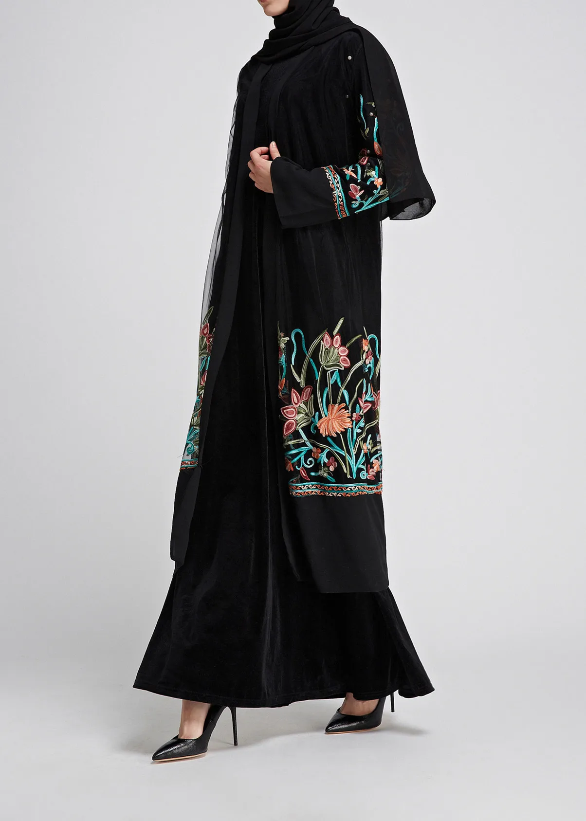 Модное платье Abaya из Дубая с вышивкой женское для улицы Сетчатое - купить по