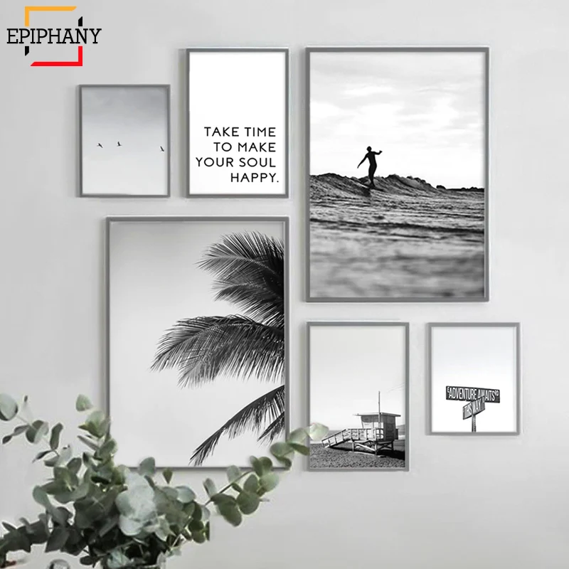 Gallery Wall Art Prints Black and White Palm Tree Surf Ocean Landscape Inspiring Posters and Print Wall Decor for Living Room
Gallery Wall Art Prints Black and White Palm Tree Surf Ocean Landscape Inspiring Posters and Print Wall Decor for Living Room
