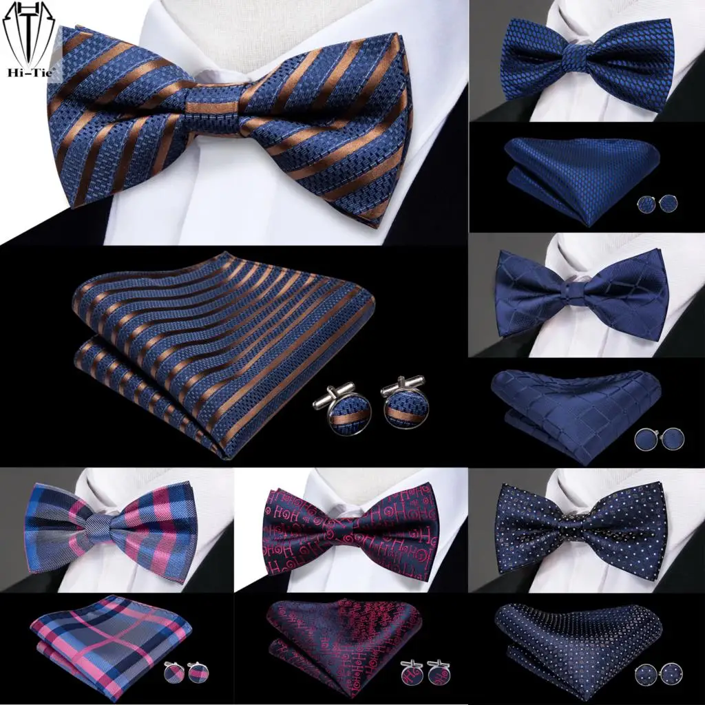 Hi-Tie Silk Mens Bowtie Adult Blue Navy Plaid Paisley Bow Tie Hankerchief Cufflinks Pre-tied Men Butterfly Bowknot Business Gift
Hi-Tie Silk Mens Bowtie Adult Blue Navy Plaid Paisley Bow Tie Hankerchief Cufflinks Pre-tied Men Butterfly Bowknot Business Gift