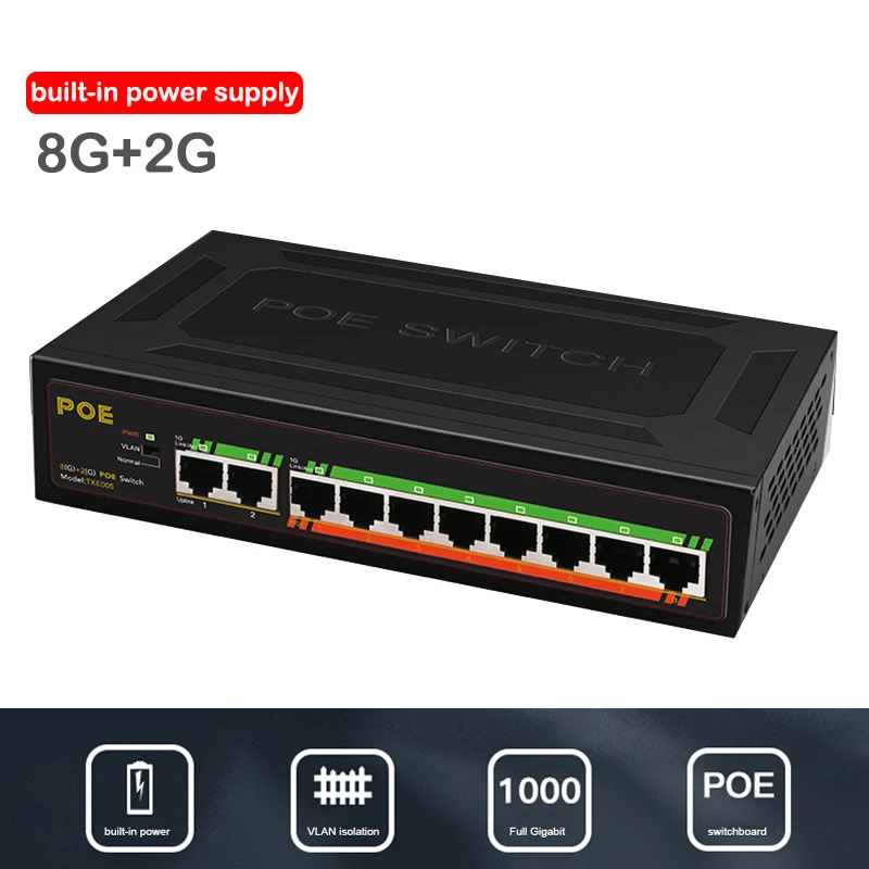POE Gigabit Switch 10 port network switch ethernet network Gigabit uplink 100/1000Mbps RJ45 High Performance Fast speed Adapters
POE Gigabit Switch 10 port network switch ethernet network Gigabit uplink 100/1000Mbps RJ45 High Performance Fast speed Adapters