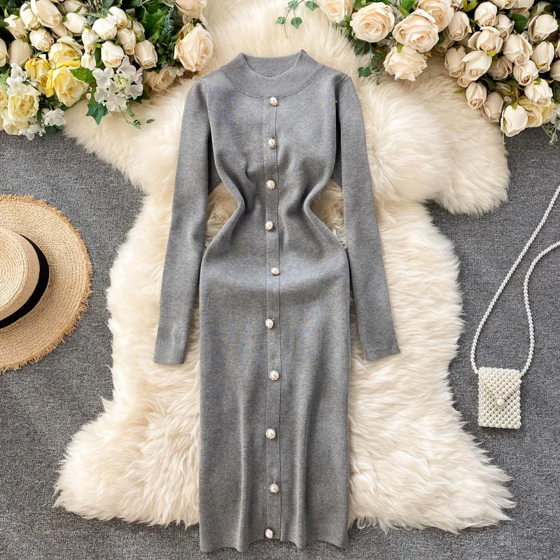 Single-breasted Elegant Ladies Office Dress 2020 Autumn Winter O-neck Knit Work Dress Women Elegant Black Bodycon Dress
Single-breasted Elegant Ladies Office Dress 2020 Autumn Winter O-neck Knit Work Dress Women Elegant Black Bodycon Dress