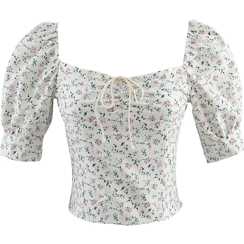 Summer Tie Floral Print Crop Tops Women White Sexy Elegant Square Collar Puff Short Sleeve T-shirts For Girls 2021 Plus Size Top 
Summer Tie Floral Print Crop Tops Women White Sexy Elegant Square Collar Puff Short Sleeve T-shirts For Girls 2021 Plus Size Top