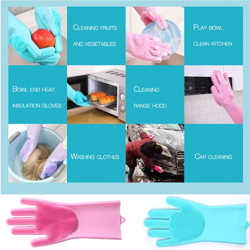 Перчатки силиконовые толстые добавить плюшевый посудомоечный скребок мытье