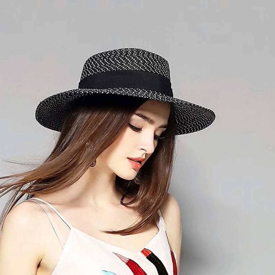 Summer Black and White Flat Sun Hat With Bow Women's Straw Hats Fashion Mesh Fedoras Top Hat Beach hat for Women Sun Visor
Summer Black and White Flat Sun Hat With Bow Women's Straw Hats Fashion Mesh Fedoras Top Hat Beach hat for Women Sun Visor