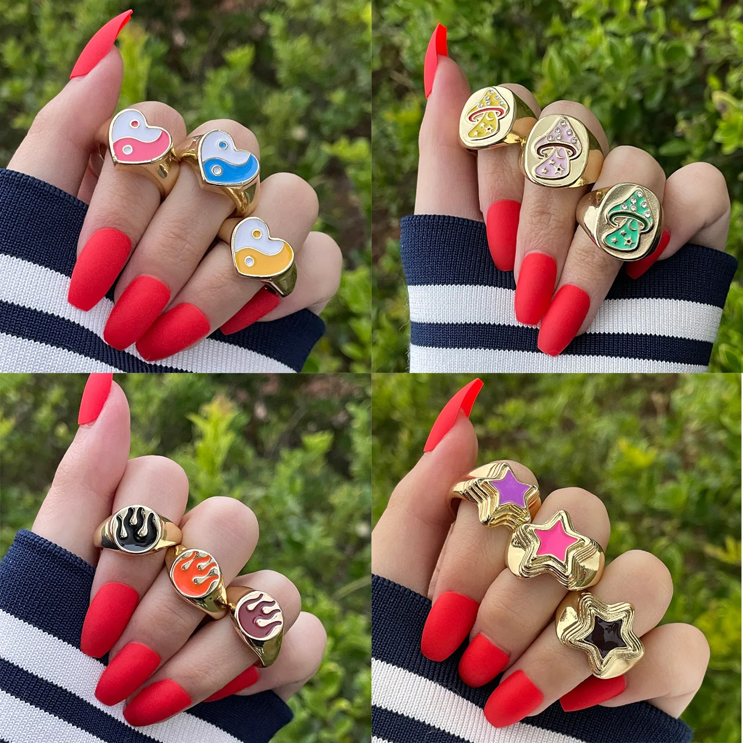 Romantic Enamel Daisy Yin Yang Fire Ring for Women Painting Oil Heart Round Star Opening Finger Rings Female Trendy Jewelry Gift
Romantic Enamel Daisy Yin Yang Fire Ring for Women Painting Oil Heart Round Star Opening Finger Rings Female Trendy Jewelry Gift