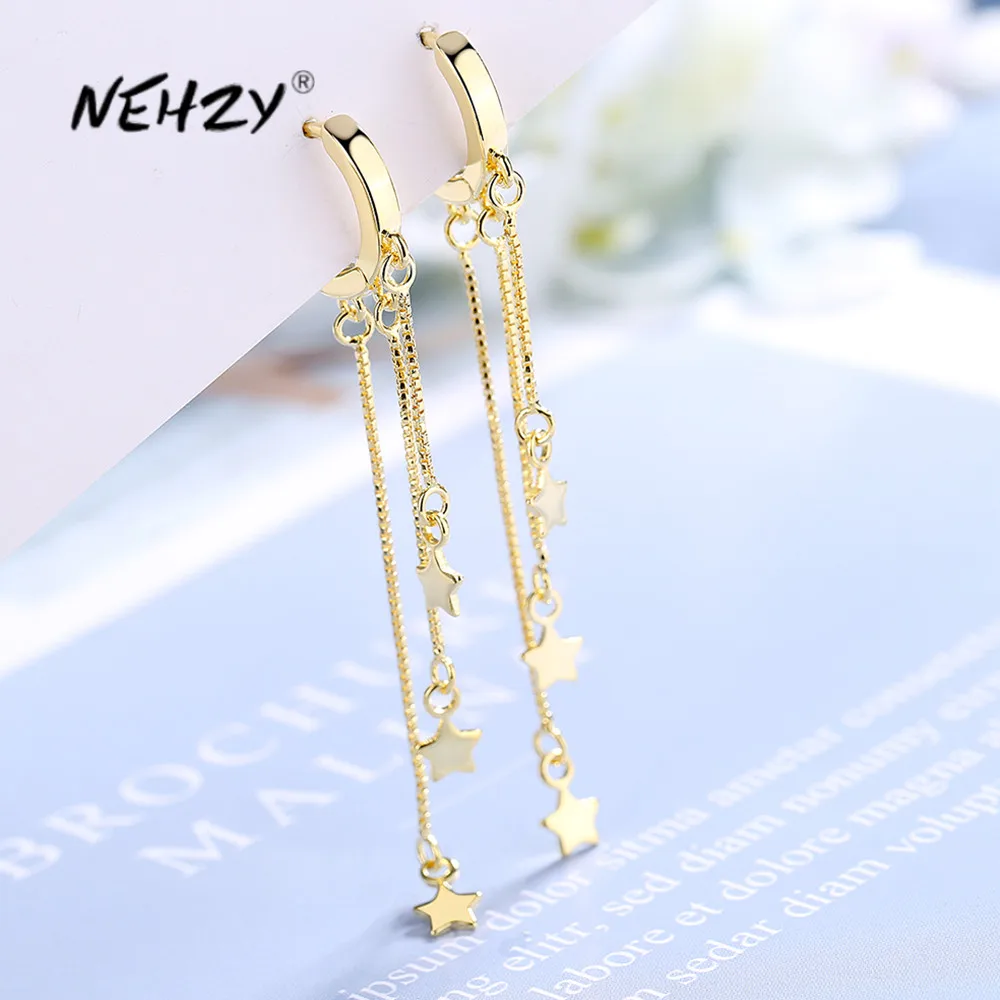 

NEHZY S925 Stamp silver new women's fashion jewelry high quality simple retro stars exaggerated long tassel earrings