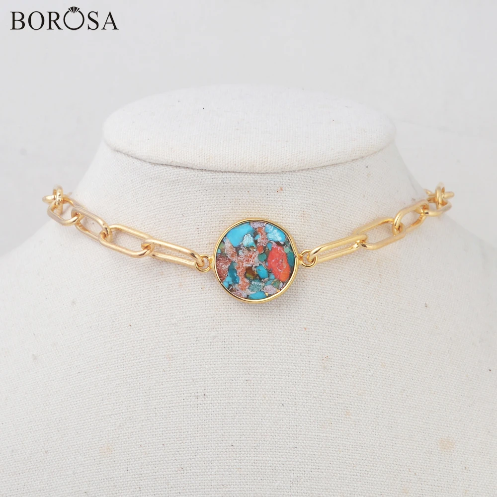 Женское Ожерелье-чокер из натурального камня колье с бирюзовыми звеньями и