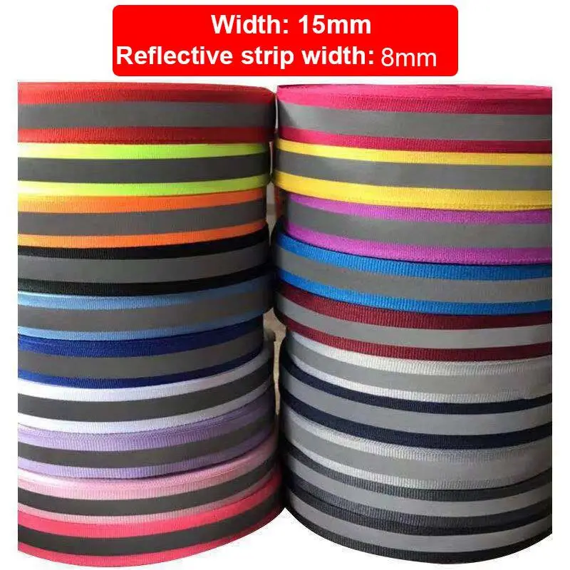 

50 Yards 15mm Safety Silver Reflective Strip Ribbon Sew On Fabric Tape Strap Vest Clothing Webbing