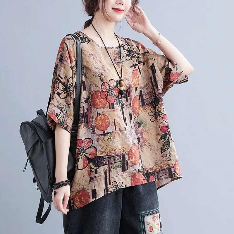 Women Summer Casual T-shirts New 2021 Simple Style Vintage Floral Print Loose Female Cotton Linen Tops Tees S3634
Women Summer Casual T-shirts New 2021 Simple Style Vintage Floral Print Loose Female Cotton Linen Tops Tees S3634